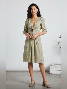 Yoana Baraschi Gray Dress With Pockets with Yellow Floral Print Size XS